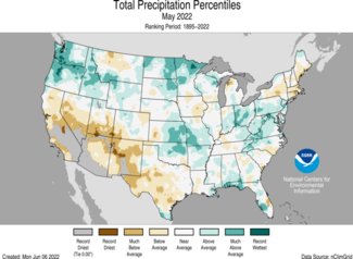 Map of May 2022 U.S. total precipitation percentiles