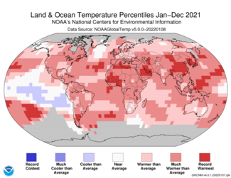 2021 Global Temperature Percentiles Map