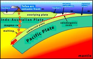 Diagram of the interaction between the Pacific Plate and Indo-Australian Plate 