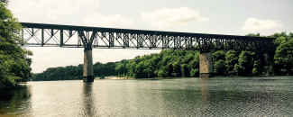 Photo of a rail bridge over the Mississippi River