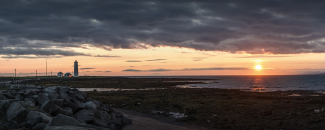 Panoramic photo of Iceland and Lighthouse