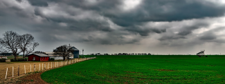 Image of Texas farm and field under an overcast sky