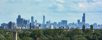 Chicago skyline in the summer