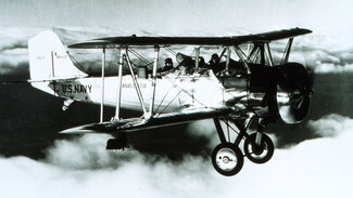 Photo of a Navy biplane with a meteorograph