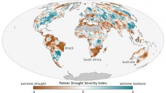 Map of global drought and moisture conditions in 2016