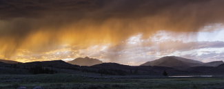 Photo of a sunset thunderstorm in Yellowstone National Park