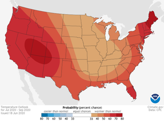 Map of U.S. temperature outlook for July-September 2020