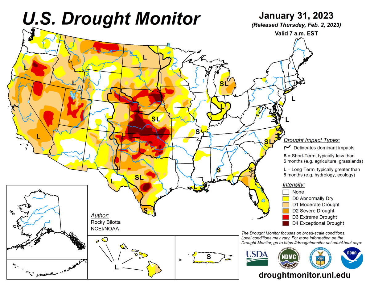 U.S. Drought Monitor map for January 31, 2023