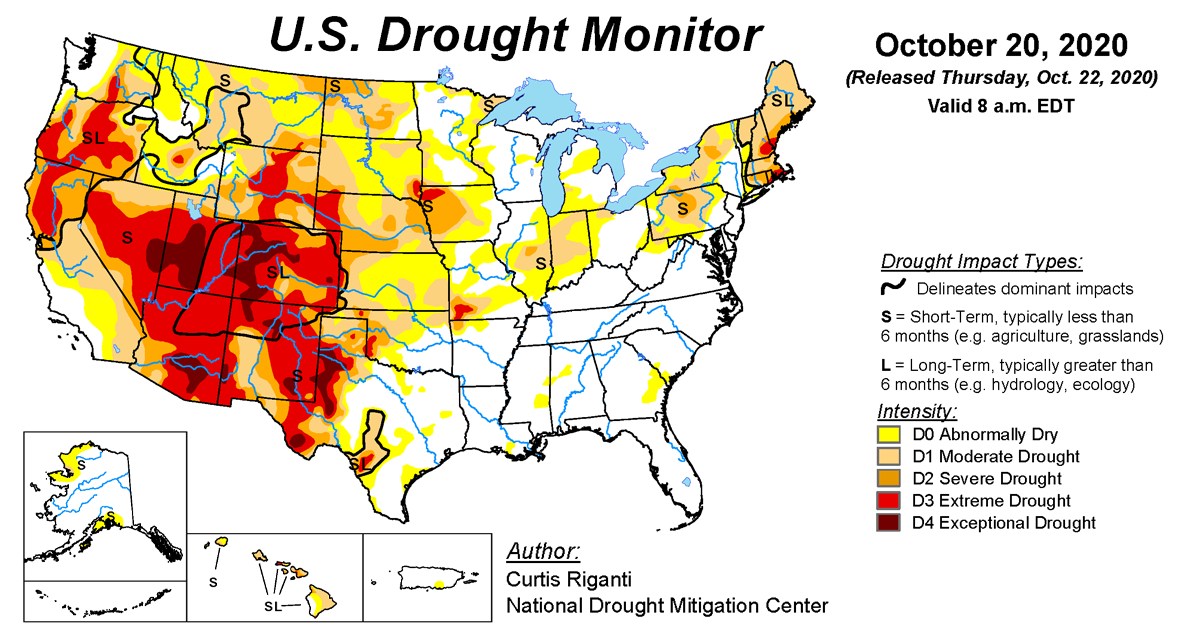 Map of U.S. drought conditions for October 20, 2020
