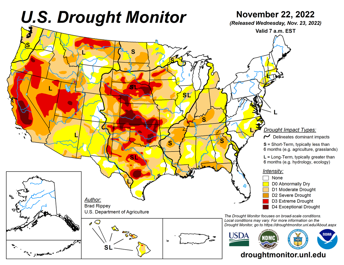 U.S. Drought Monitor map for November 22, 2022