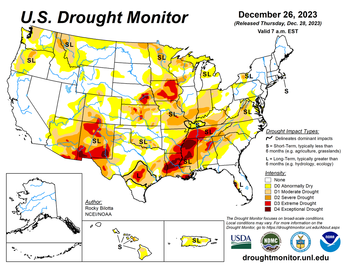 U.S. Drought Monitor map for December 26, 2023.