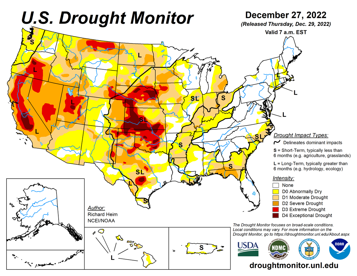 U.S. Drought Monitor map for December 27, 2022