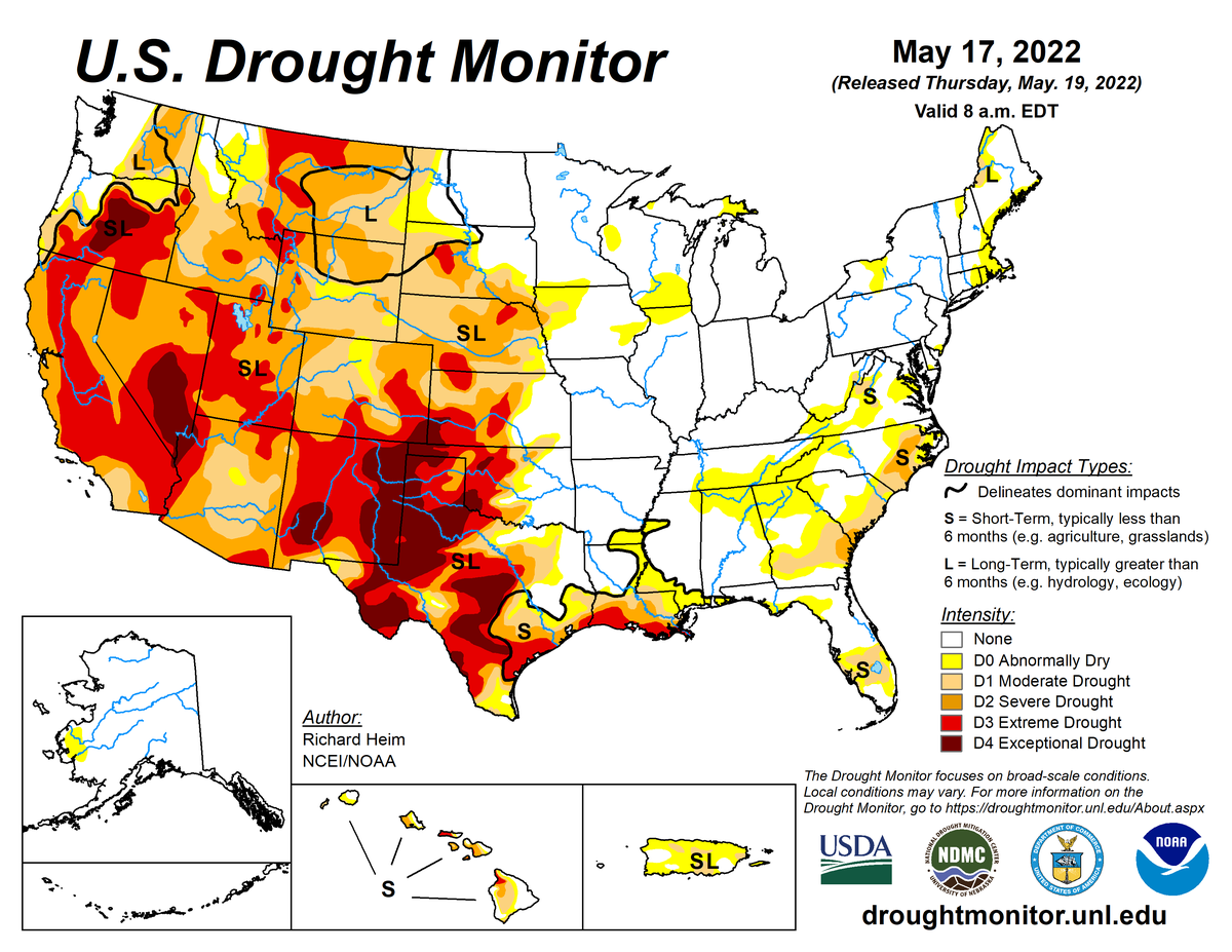 US Drought Monitor map for May 17, 2022