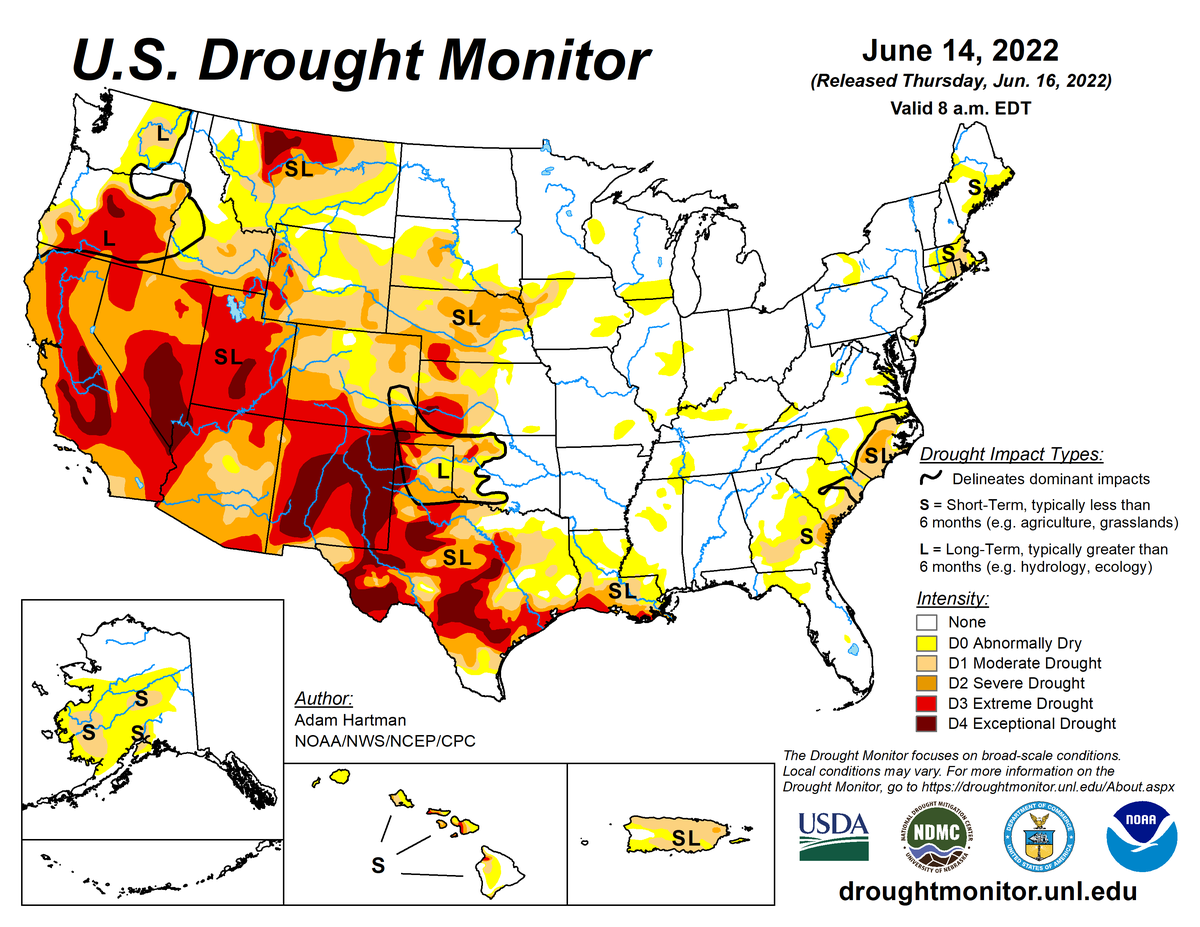 US Drought Monitor map for June 14, 2022