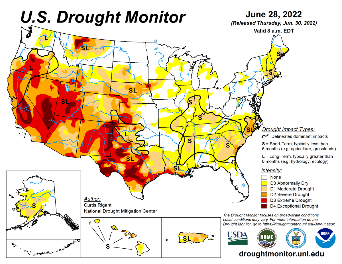U.S. Drought Monitor map for June 28, 2022
