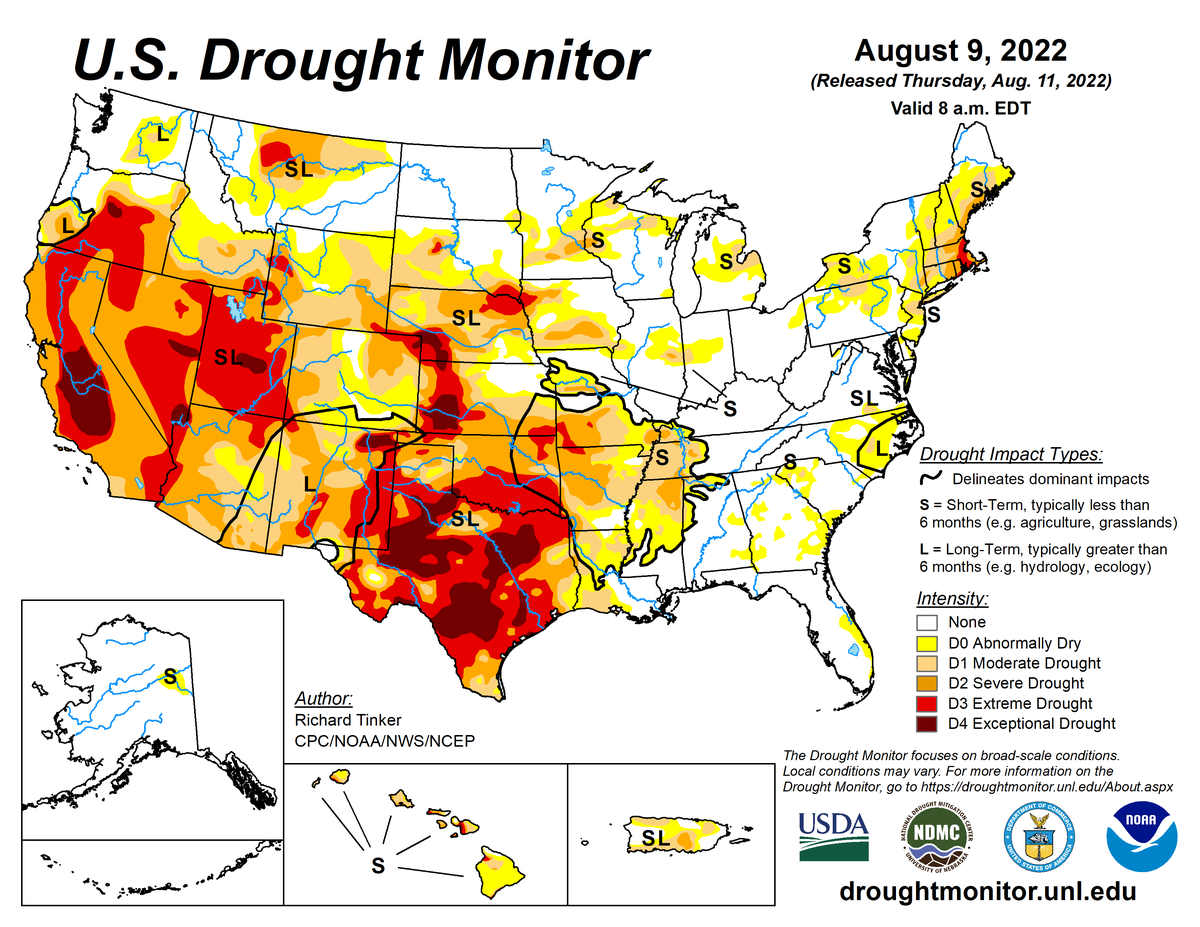 U.S. Drought Monitor map for August 9, 2022