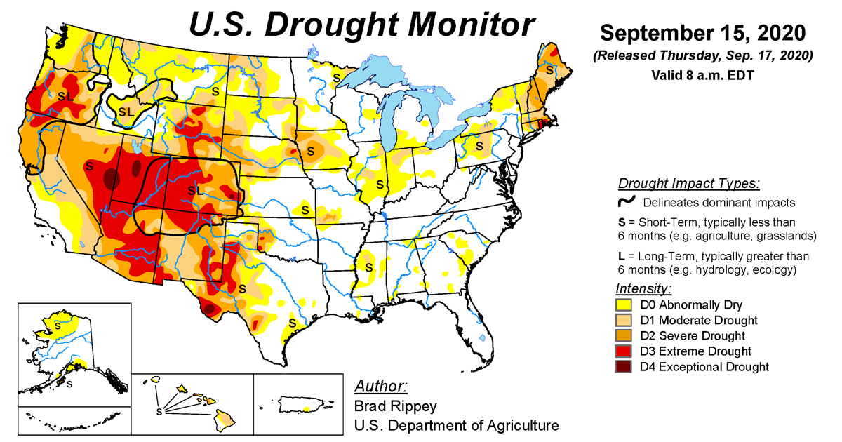 Map of U.S. drought conditions for September 15, 2020