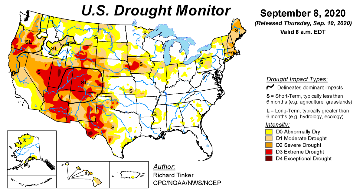 Map of U.S. drought conditions for September 8, 2020