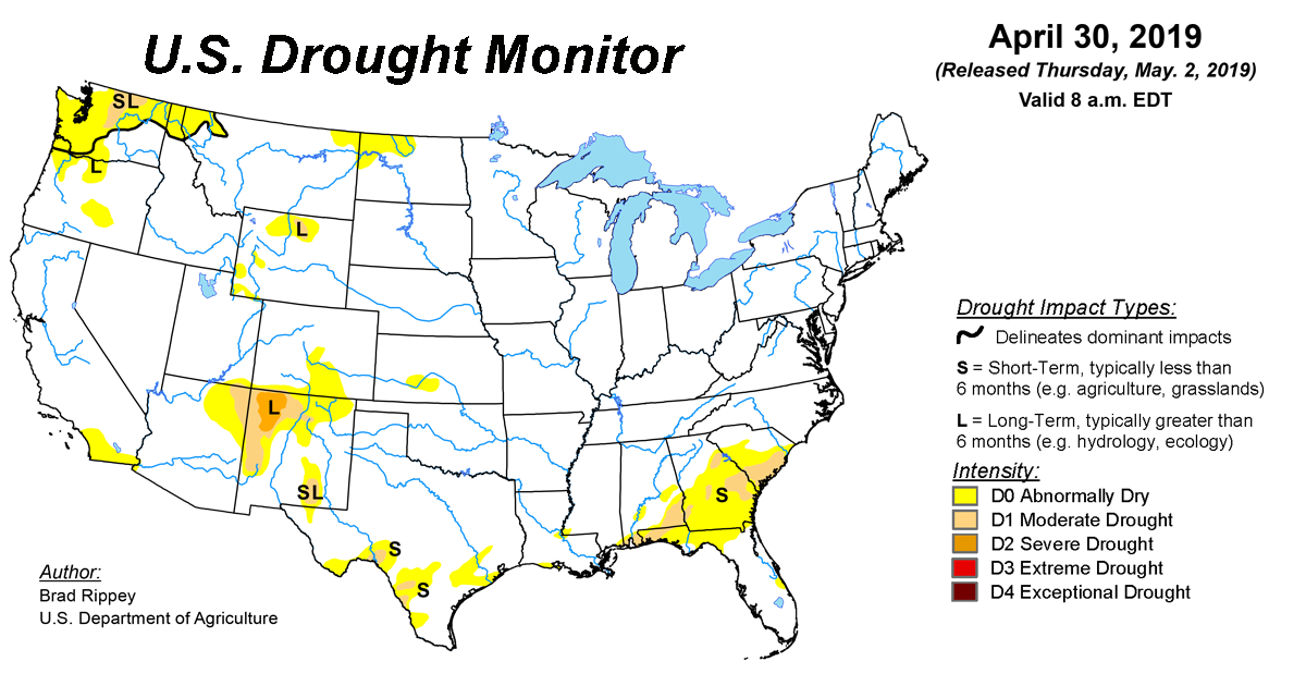 Map of U.S. drought conditions for April 30, 2019