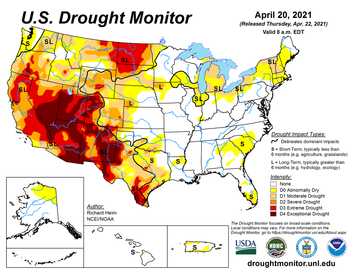 Map of U.S. drought conditions for April 20, 2021