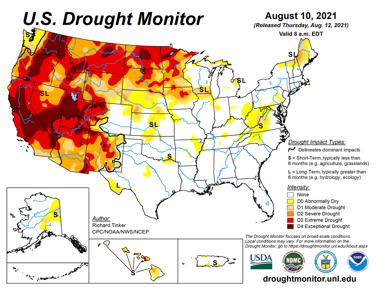 Map of U.S. drought conditions for August 10, 2021