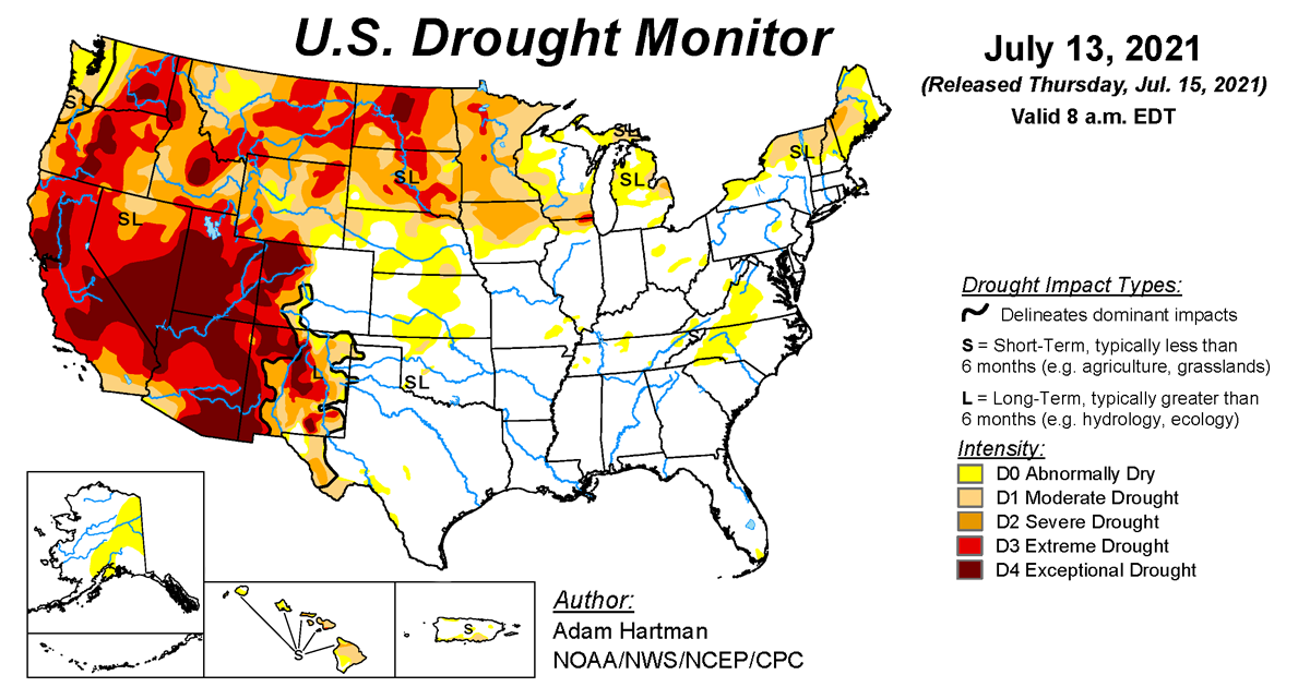 Map of U.S. drought conditions for July 13, 2020
