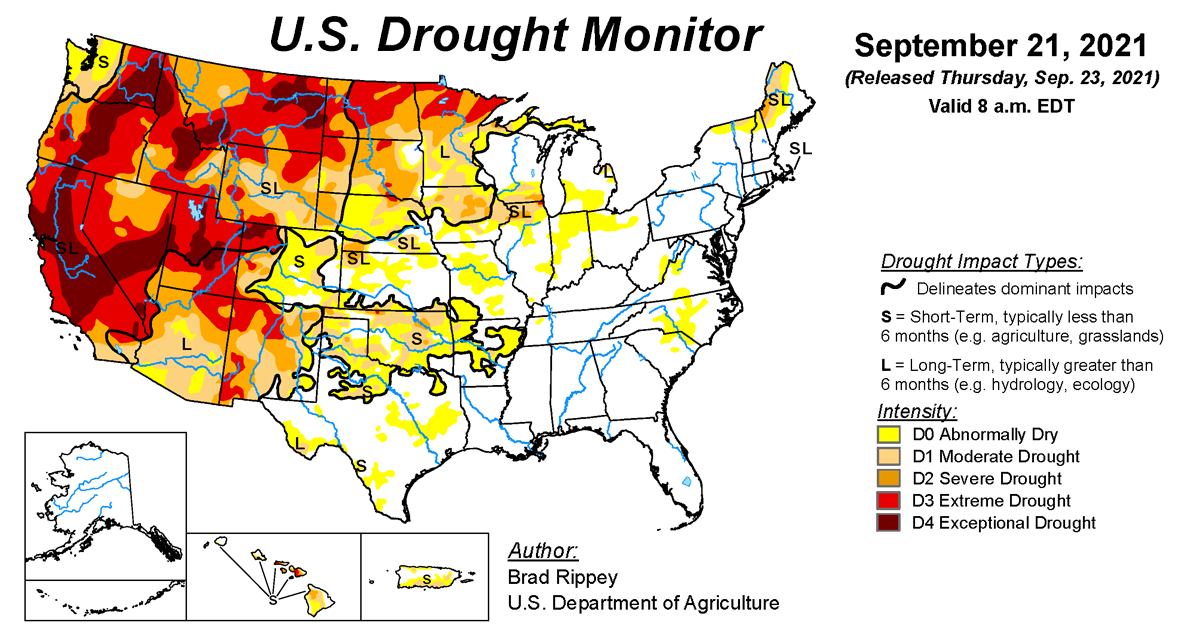 Picture of U.S. Drought Map for September 21, 2021