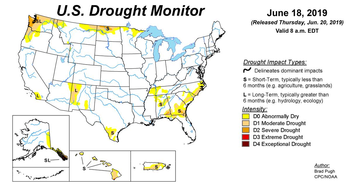 Map of U.S. drought conditions for June 18, 2019