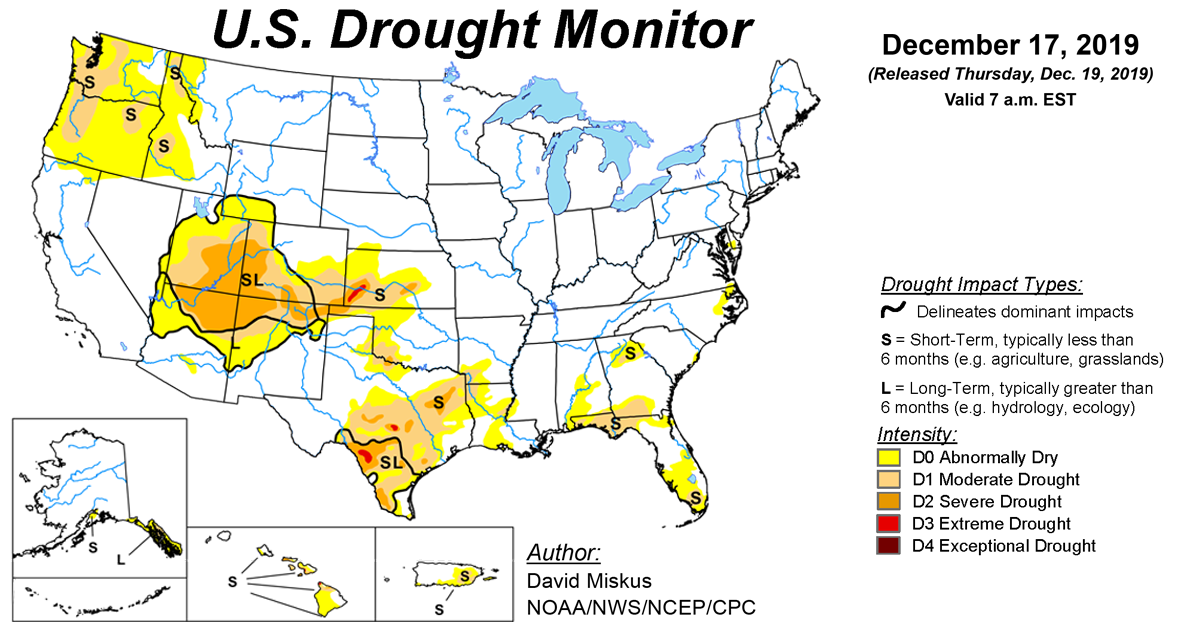 Map of U.S. drought conditions for December 17, 2019