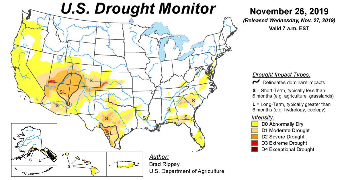 Map of U.S. drought conditions for November 26, 2019