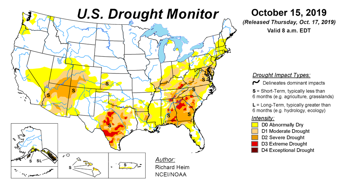 Map of U.S. Drought Conditions for October 15, 2019