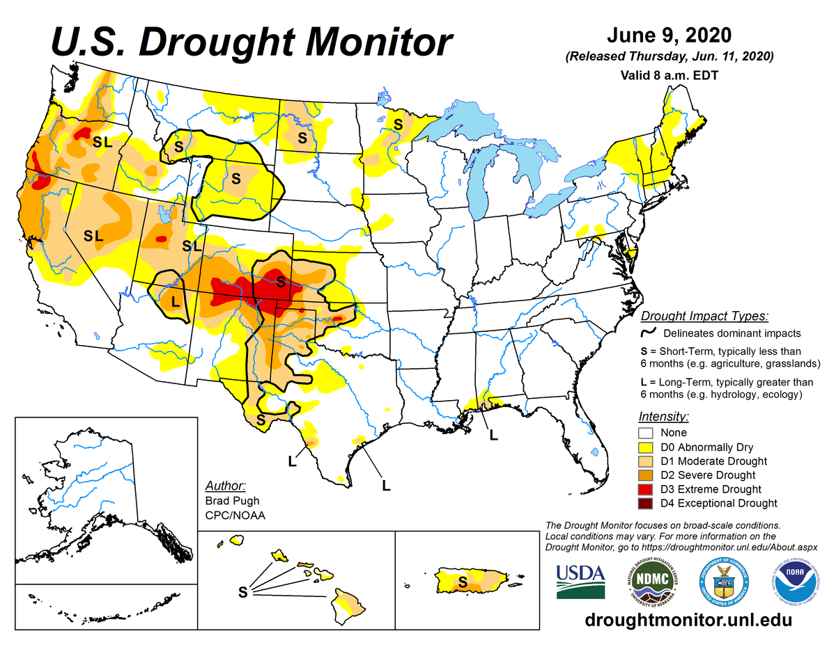 Map of U.S. drought conditions for June 9, 2020