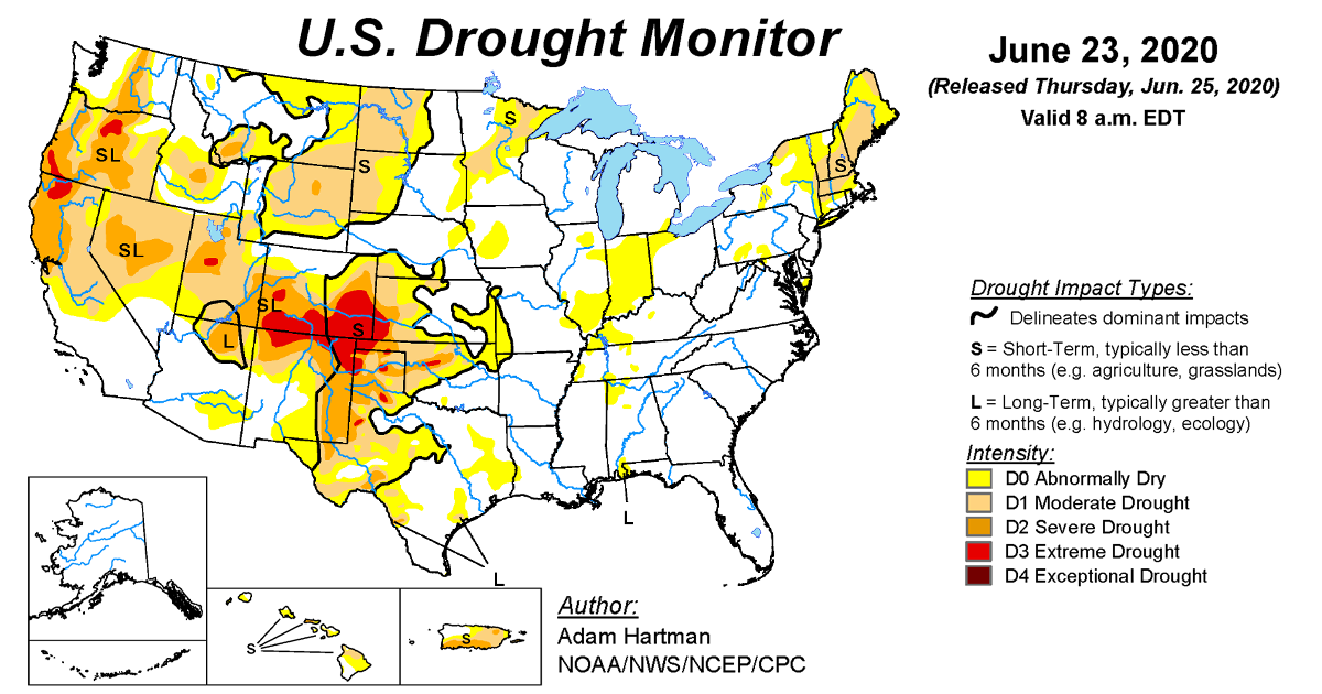 Map of U.S. drought conditions for June 23, 2020