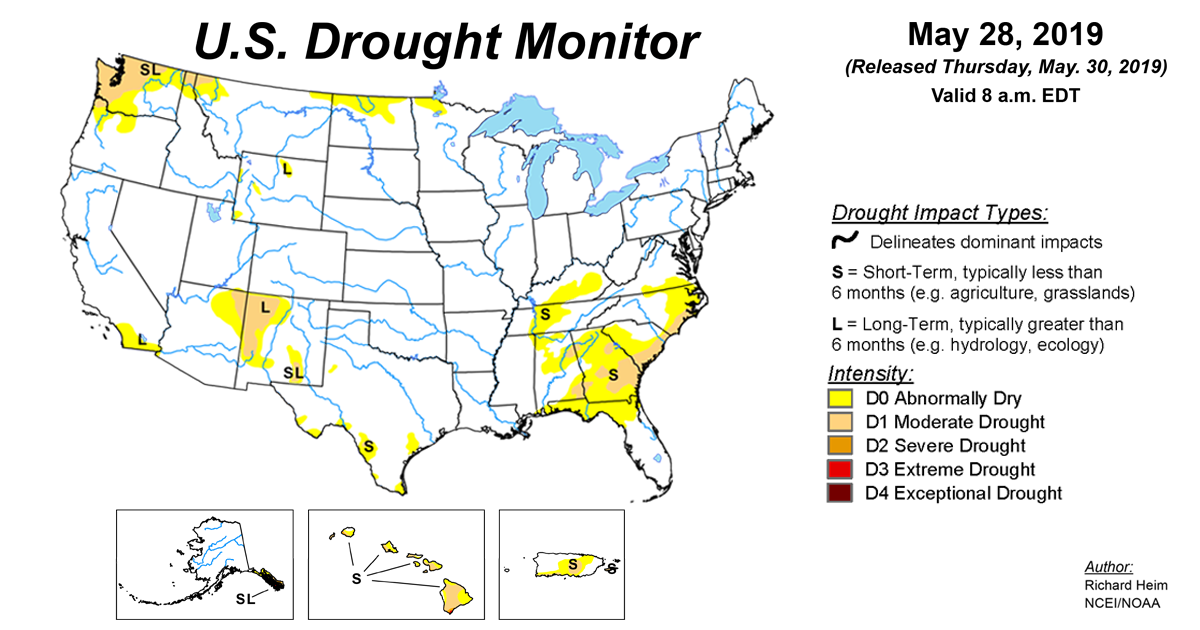 Map of U.S. drought conditions for May 28, 2019