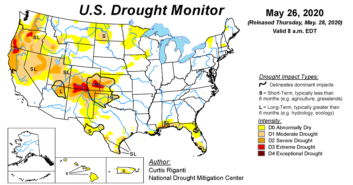Map of U.S. drought conditions for May 26, 2020