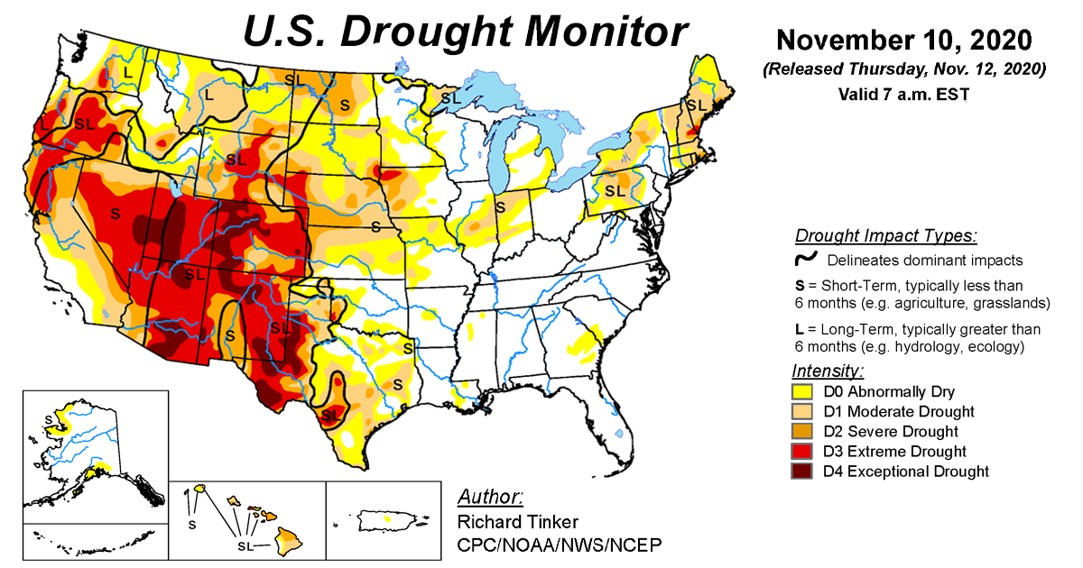 Map of U.S. drought conditions for November 10, 2020