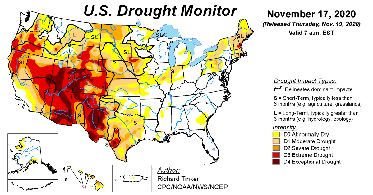 Map of U.S. drought conditions for November 17, 2020