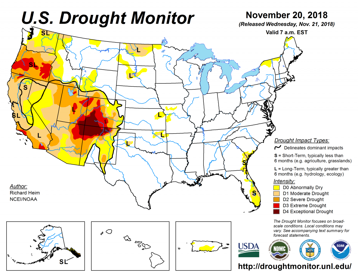 Map of U.S. drought conditions for November 20, 2018