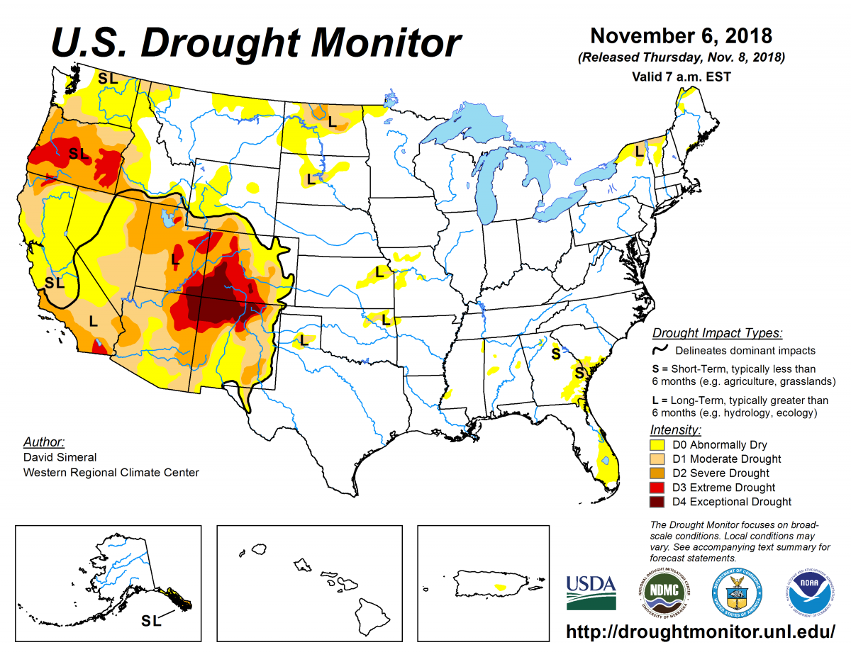 Map of U.S. drought conditions for November 6, 2018