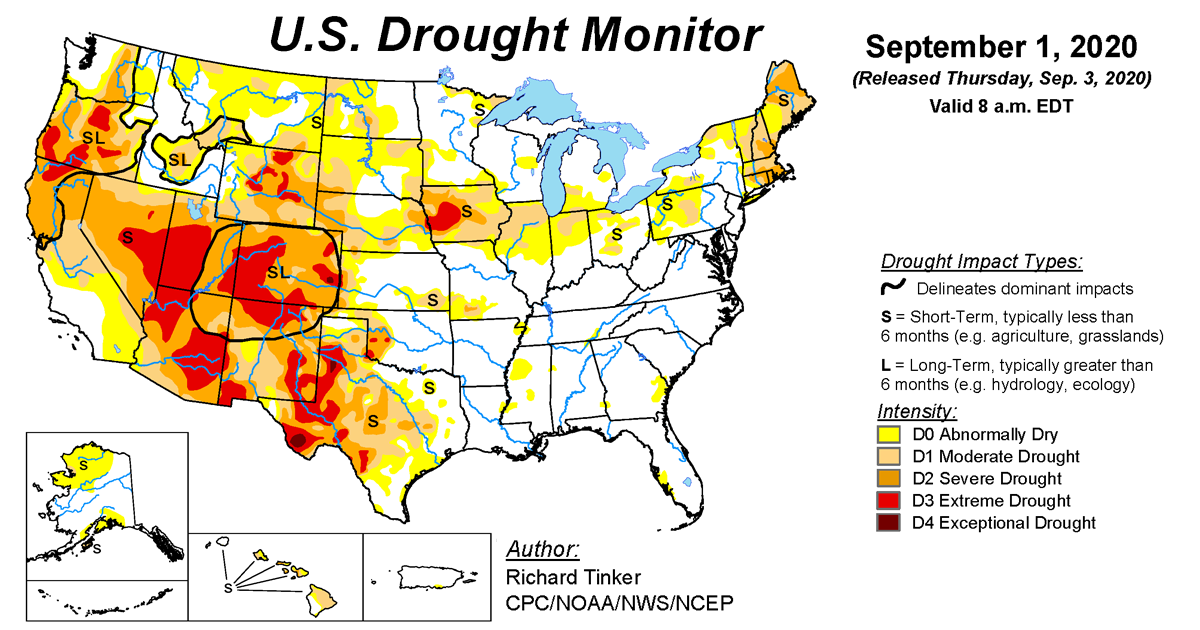 Map of U.S. drought conditions for September 1, 2020