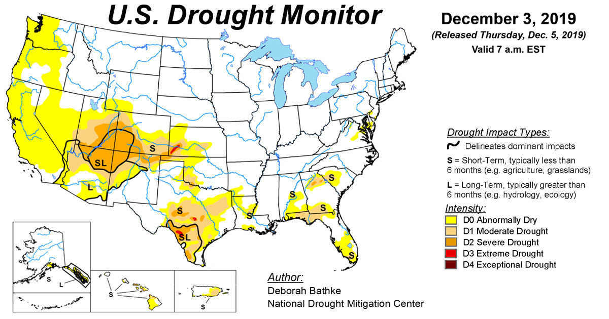 Map of U.S. drought conditions for December 3, 2019