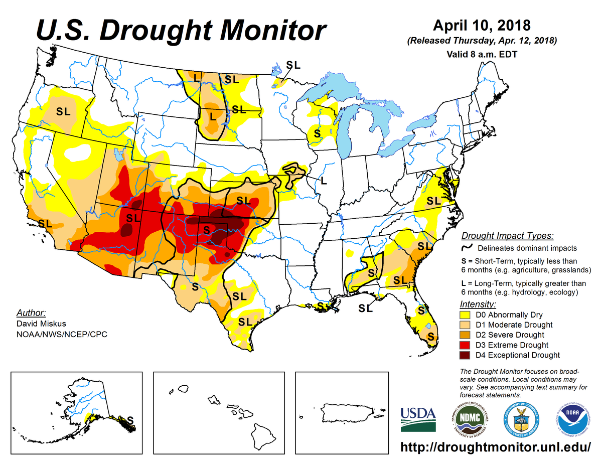 Map of U.S. drought conditions for April 10, 2018