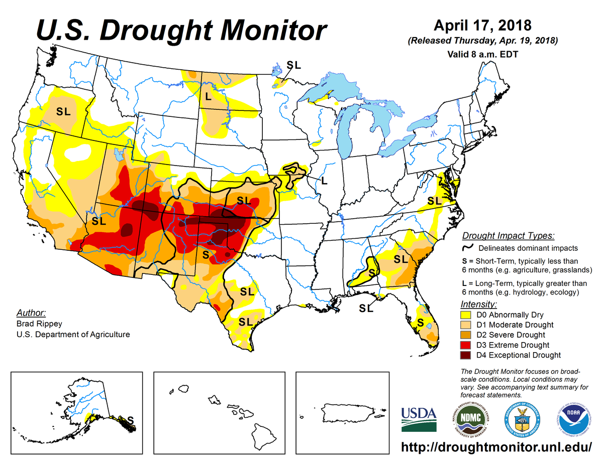 Map of U.S. drought conditions for April 17, 2018