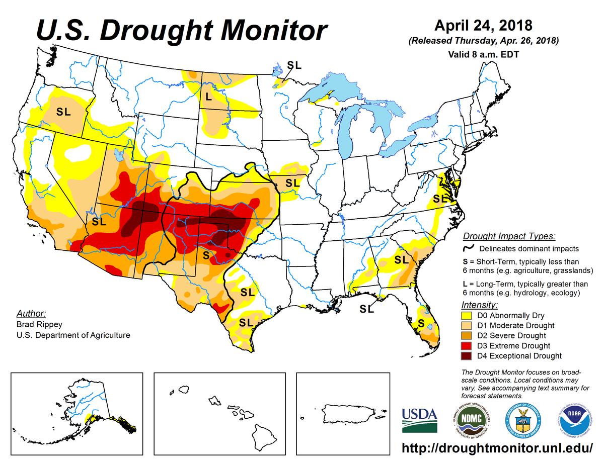 Map of U.S. drought conditions for April 24, 2018