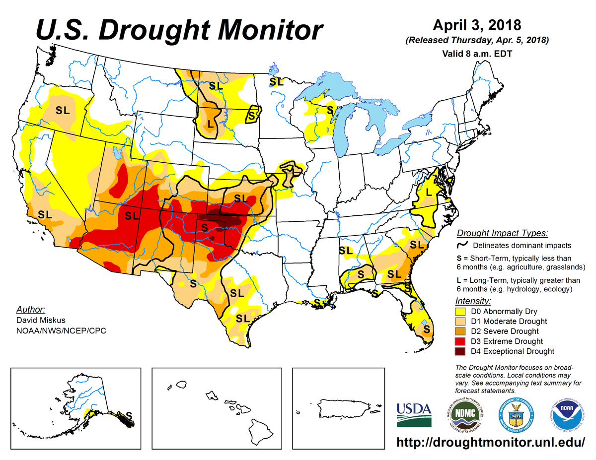 Map of U.S. drought conditions for April 3, 2018