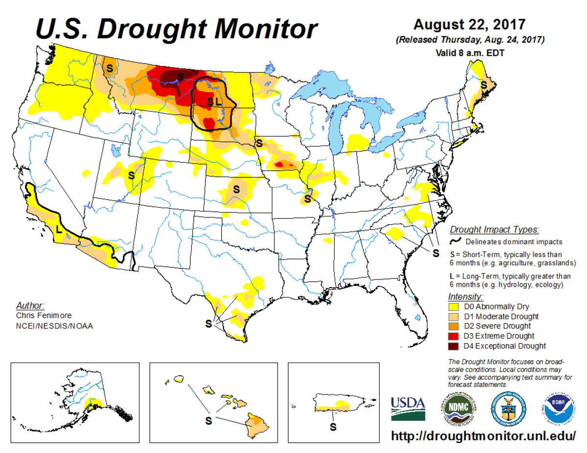 Map of U.S. drought conditions for August 22, 2017