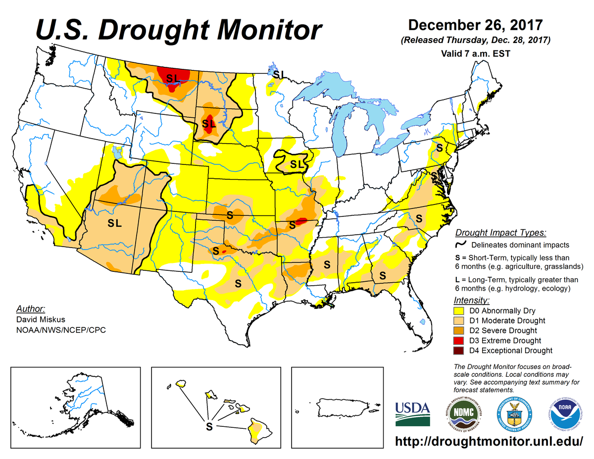 December 26, 2017, US Drought Monitor Map