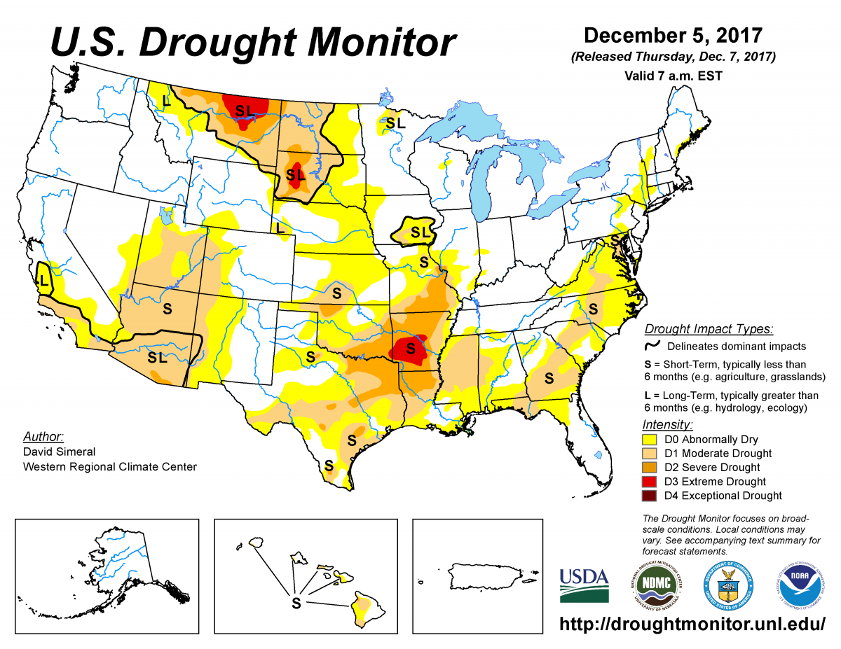 Map of U.S. drought conditions for December 5, 2017
