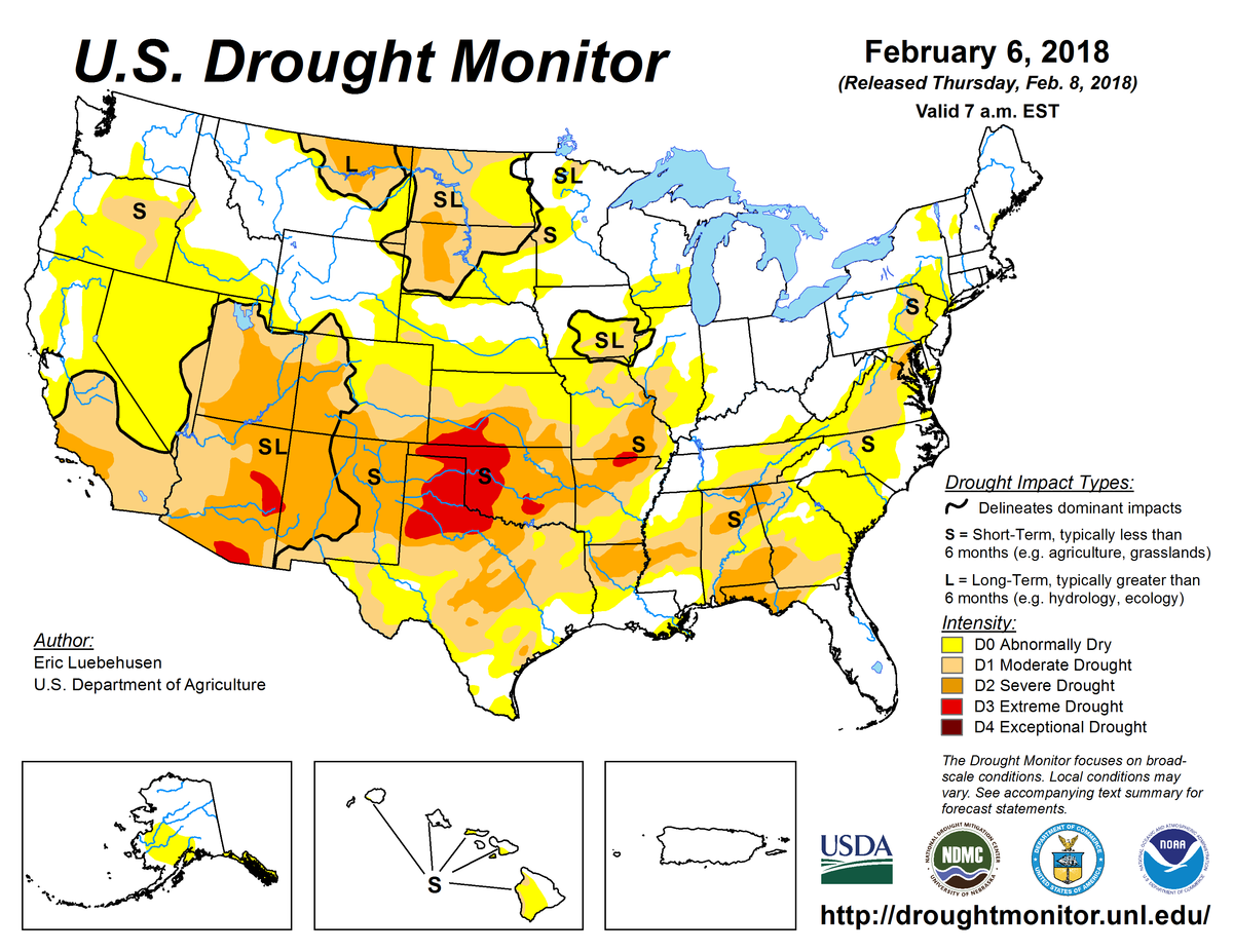 Map of U.S. drought conditions for February 6, 2018