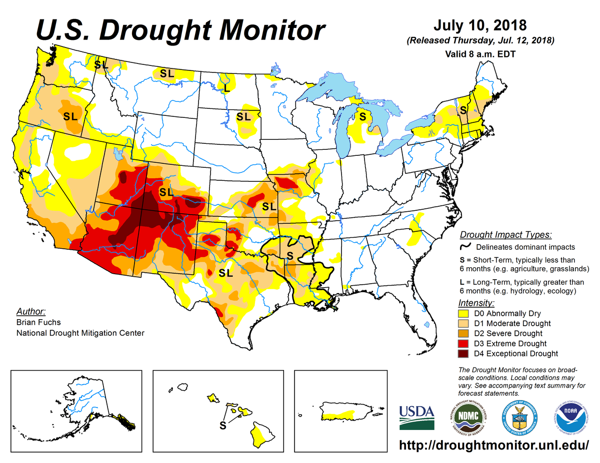 Map of U.S. drought conditions for July 10, 2018